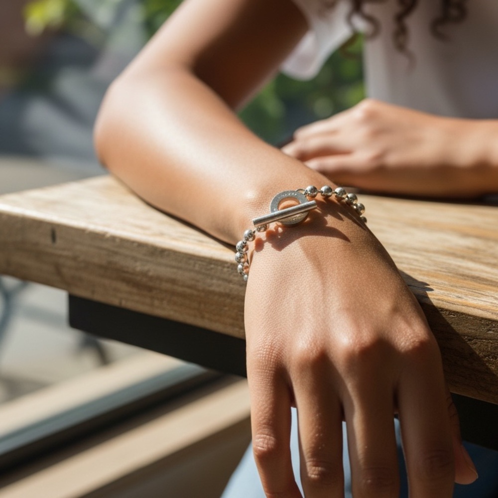 GUCCI 925 Silver Bead Toggle Bracelet ✨ - Picture 5 of 12